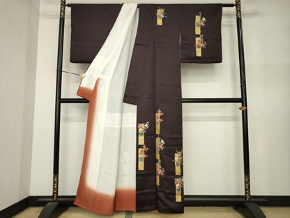 平和屋着物●訪問着　竹取枝花文　金彩　正絹　逸品　AABN8729ck