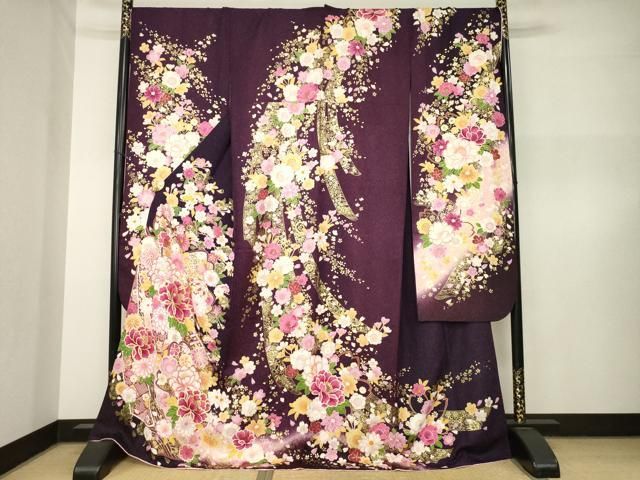 平和屋着物●豪華振袖　蔓帯花文　金銀糸　金彩　銀通し地　ロング丈　正絹　逸品　AABN8730ck