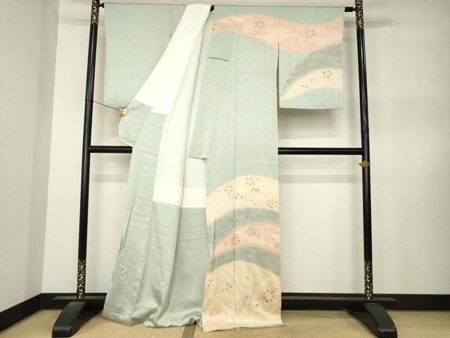 平和屋着物●訪問着　絞り　流水花文　金彩　正絹　逸品　AABN8731ck
