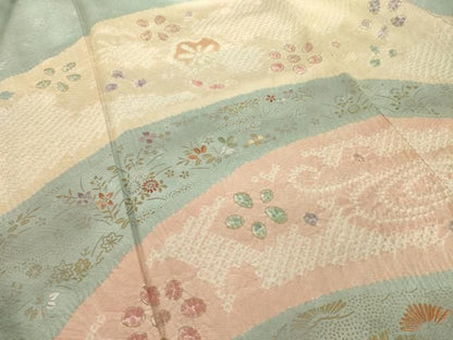 平和屋着物●訪問着　絞り　流水花文　金彩　正絹　逸品　AABN8731ck