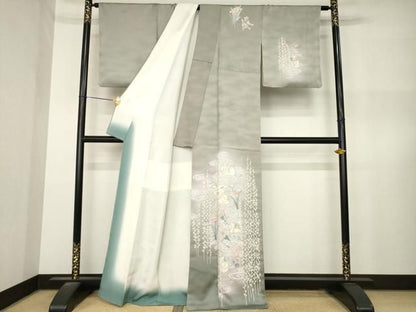 平和屋着物●訪問着　刺繍　鴛鴦流水文　暈し染め　金糸　金彩　正絹　逸品　AABN8733ck