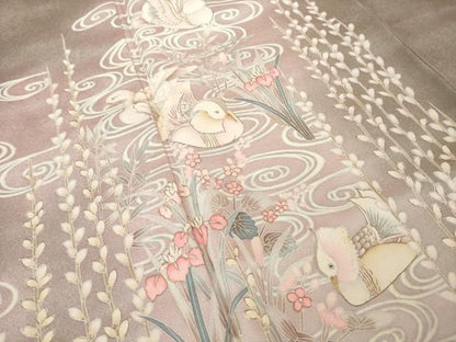 平和屋着物●訪問着　刺繍　鴛鴦流水文　暈し染め　金糸　金彩　正絹　逸品　AABN8733ck