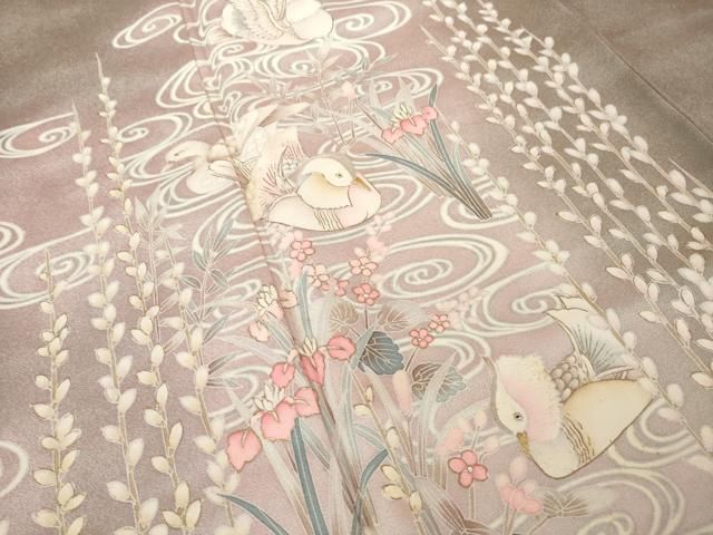 平和屋着物●訪問着　刺繍　鴛鴦流水文　暈し染め　金糸　金彩　正絹　逸品　AABN8733ck