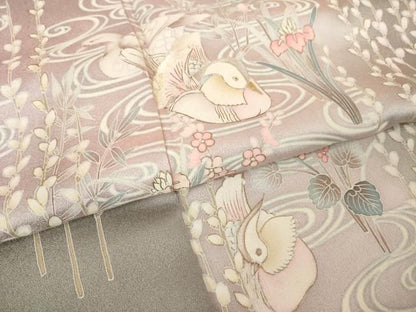平和屋着物●訪問着　刺繍　鴛鴦流水文　暈し染め　金糸　金彩　正絹　逸品　AABN8733ck