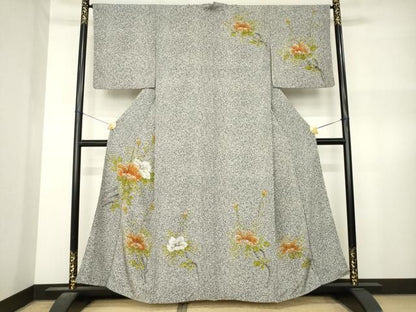 平和屋着物●訪問着　舞花文　たたき染め　正絹　逸品　AABN8735ck