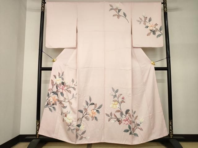 平和屋着物●訪問着　手描き　枝花文　正絹　逸品　AABN8743ck