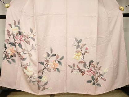 平和屋着物●訪問着　手描き　枝花文　正絹　逸品　AABN8743ck