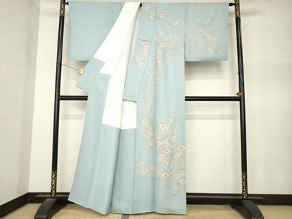 平和屋着物●中国三大刺繍　相良刺繍　総刺繍　訪問着　枝梅文　銀糸　正絹　逸品　AABN8753ck