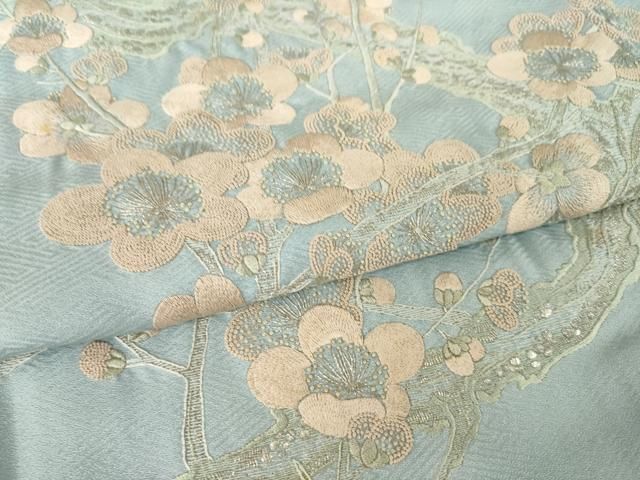 平和屋着物●中国三大刺繍　相良刺繍　総刺繍　訪問着　枝梅文　銀糸　正絹　逸品　AABN8753ck