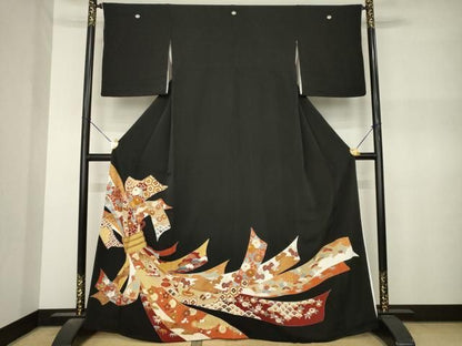 平和屋着物●創業460年・千總　黒留袖　駒刺繍　束ね熨斗文　大丸扱い　正絹　逸品　AABN8757ck