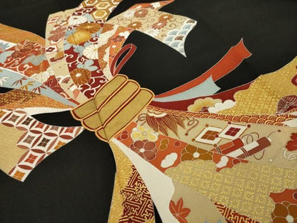 平和屋着物●創業460年・千總　黒留袖　駒刺繍　束ね熨斗文　大丸扱い　正絹　逸品　AABN8757ck