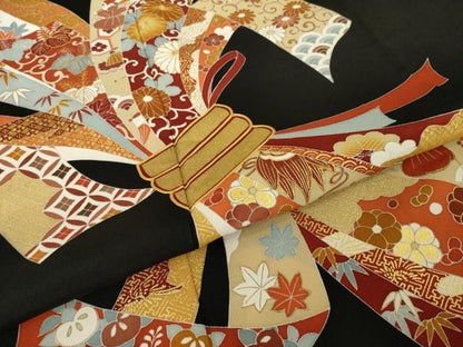 平和屋着物●創業460年・千總　黒留袖　駒刺繍　束ね熨斗文　大丸扱い　正絹　逸品　AABN8757ck