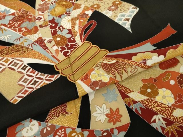 平和屋着物●創業460年・千總　黒留袖　駒刺繍　束ね熨斗文　大丸扱い　正絹　逸品　AABN8757ck