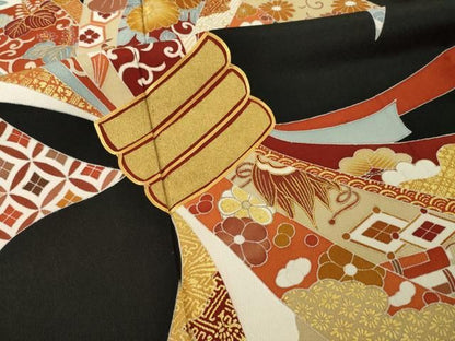 平和屋着物●創業460年・千總　黒留袖　駒刺繍　束ね熨斗文　大丸扱い　正絹　逸品　AABN8757ck