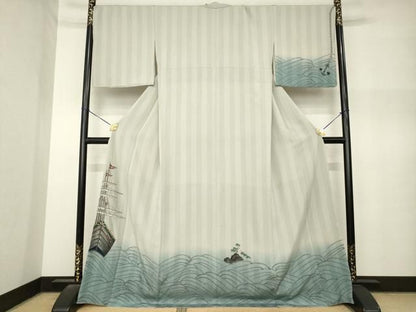 平和屋着物●訪問着　手描き　南蛮船　正絹　逸品　AABN8759ck