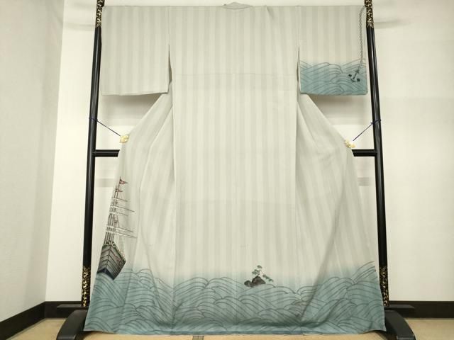 平和屋着物●訪問着　手描き　南蛮船　正絹　逸品　AABN8759ck