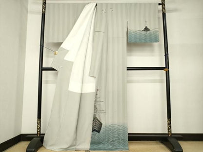 平和屋着物●訪問着　手描き　南蛮船　正絹　逸品　AABN8759ck
