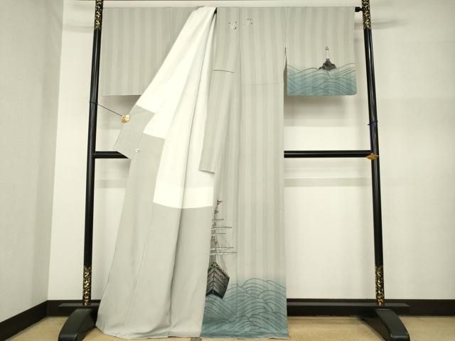 平和屋着物●訪問着　手描き　南蛮船　正絹　逸品　AABN8759ck