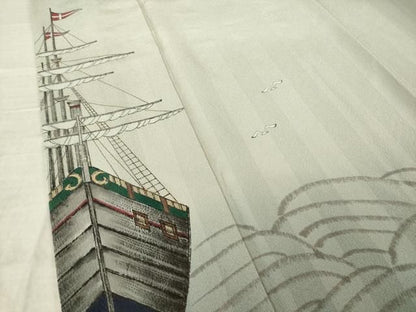 平和屋着物●訪問着　手描き　南蛮船　正絹　逸品　AABN8759ck
