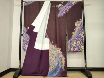 平和屋着物●ブライダルファッションデザイナー・桂由美　振袖　辻が花　絞り　金通し地　ロング丈　正絹　逸品　AABN8761ck