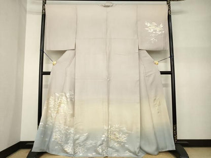 平和屋着物●金彩友禅　卓越技能者・名工・和田光正　訪問着　御所車花文　暈し染め　銀通し地　正絹　逸品　AABN8765ck
