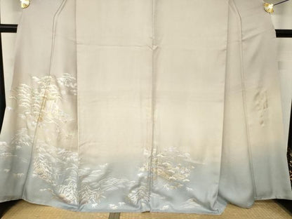 平和屋着物●金彩友禅　卓越技能者・名工・和田光正　訪問着　御所車花文　暈し染め　銀通し地　正絹　逸品　AABN8765ck