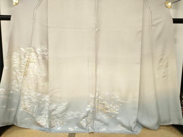 平和屋着物●金彩友禅　卓越技能者・名工・和田光正　訪問着　御所車花文　暈し染め　銀通し地　正絹　逸品　AABN8765ck