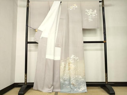 平和屋着物●金彩友禅　卓越技能者・名工・和田光正　訪問着　御所車花文　暈し染め　銀通し地　正絹　逸品　AABN8765ck