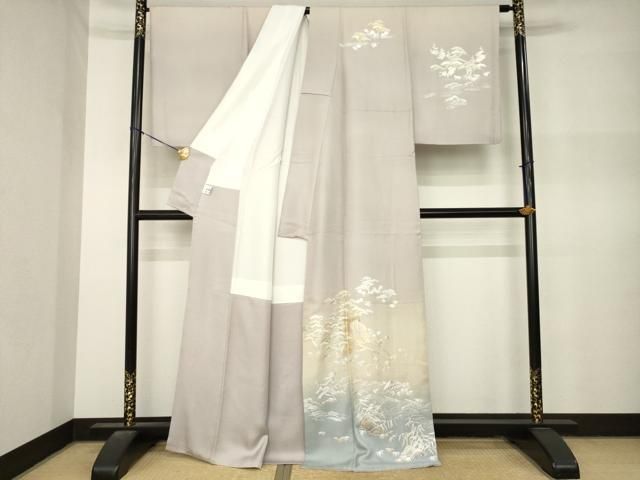 平和屋着物●金彩友禅　卓越技能者・名工・和田光正　訪問着　御所車花文　暈し染め　銀通し地　正絹　逸品　AABN8765ck