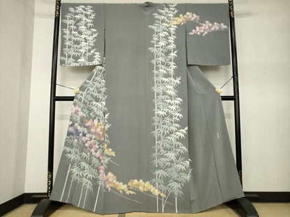 平和屋着物●十日町友禅作家　村松竜介　訪問着　笹竹楓文　正絹　逸品　AABN8766ck