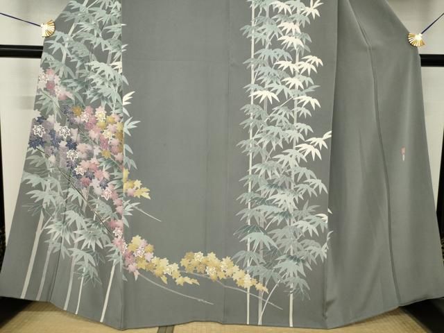 平和屋着物●十日町友禅作家　村松竜介　訪問着　笹竹楓文　正絹　逸品　AABN8766ck
