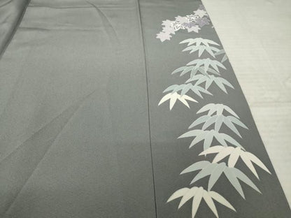 平和屋着物●十日町友禅作家　村松竜介　訪問着　笹竹楓文　正絹　逸品　AABN8766ck