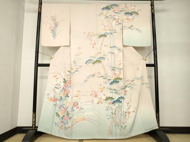 平和屋着物●本加賀友禅作家　押田正義　訪問着　松竹梅草花文　暈し染め　正絹　逸品　AABN8771ck
