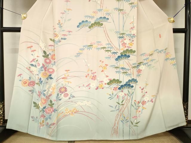 平和屋着物●本加賀友禅作家　押田正義　訪問着　松竹梅草花文　暈し染め　正絹　逸品　AABN8771ck