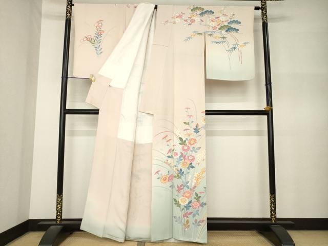平和屋着物●本加賀友禅作家　押田正義　訪問着　松竹梅草花文　暈し染め　正絹　逸品　AABN8771ck