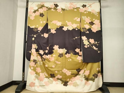 平和屋着物●ジャパンオートクチュール　渡辺雪三郎　振袖　刺繍　桜　金糸　金彩　ロング丈　正絹　逸品　AABN8772ck