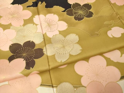 平和屋着物●ジャパンオートクチュール　渡辺雪三郎　振袖　刺繍　桜　金糸　金彩　ロング丈　正絹　逸品　AABN8772ck