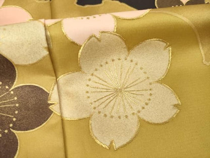 平和屋着物●ジャパンオートクチュール　渡辺雪三郎　振袖　刺繍　桜　金糸　金彩　ロング丈　正絹　逸品　AABN8772ck