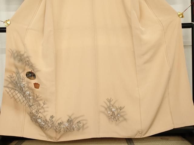 平和屋着物●訪問着　手描き　陶器花文　金彩　正絹　逸品　AABN9161cs