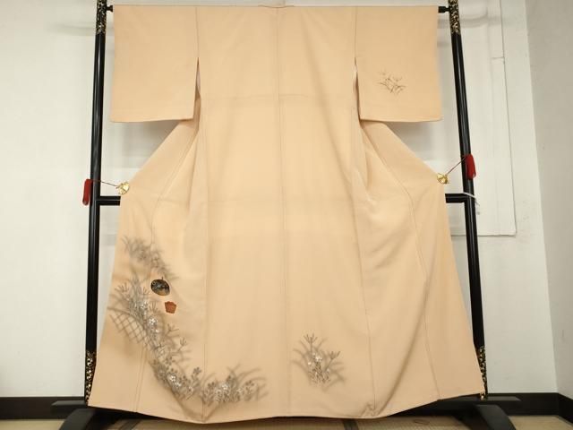 平和屋着物●訪問着　手描き　陶器花文　金彩　正絹　逸品　AABN9161cs