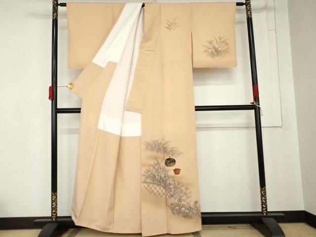 平和屋着物●訪問着　手描き　陶器花文　金彩　正絹　逸品　AABN9161cs