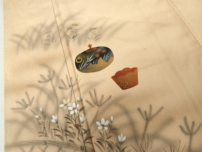 平和屋着物●訪問着　手描き　陶器花文　金彩　正絹　逸品　AABN9161cs