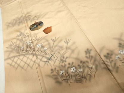 平和屋着物●訪問着　手描き　陶器花文　金彩　正絹　逸品　AABN9161cs