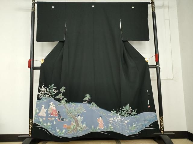 平和屋着物●本加賀友禅作家　浜谷豊右　豪華黒留袖　人物風景文　正絹　逸品　AABN9163cs