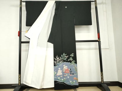 平和屋着物●本加賀友禅作家　浜谷豊右　豪華黒留袖　人物風景文　正絹　逸品　AABN9163cs
