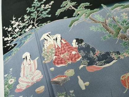 平和屋着物●本加賀友禅作家　浜谷豊右　豪華黒留袖　人物風景文　正絹　逸品　AABN9163cs