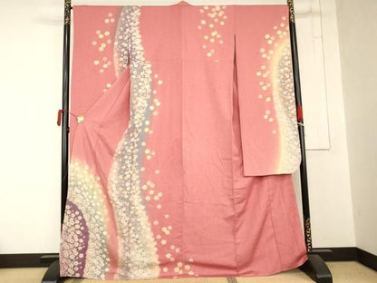 平和屋着物●豪華振袖　絞り　舞花文　金彩　金通し地　正絹　逸品　AABN9169cs