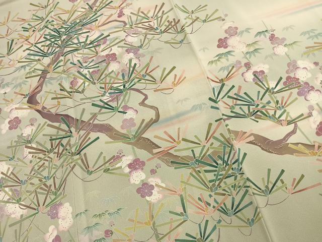 平和屋着物●訪問着　友禅　作家物　松竹梅　暈し染め　正絹　逸品　AABN9342fy
