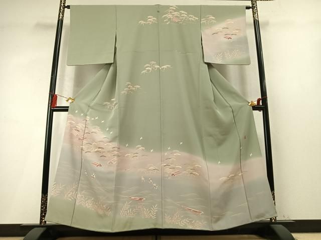 平和屋着物●訪問着　作家物　刺繍　飛鳥人物松文　暈し染め　金糸　金彩　正絹　逸品　未使用　AABN9347fy