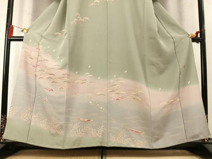 平和屋着物●訪問着　作家物　刺繍　飛鳥人物松文　暈し染め　金糸　金彩　正絹　逸品　未使用　AABN9347fy